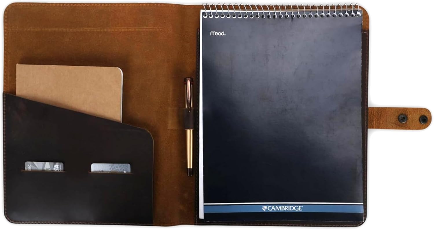 Genuine Leather Padfolio, Business Portfolio Folder for Men & Women, A4 Letter Resume Organizer with Card Slots, Pen Loop, Document Sleeve & Notepad Holder, Handmade Office Meeting Folder