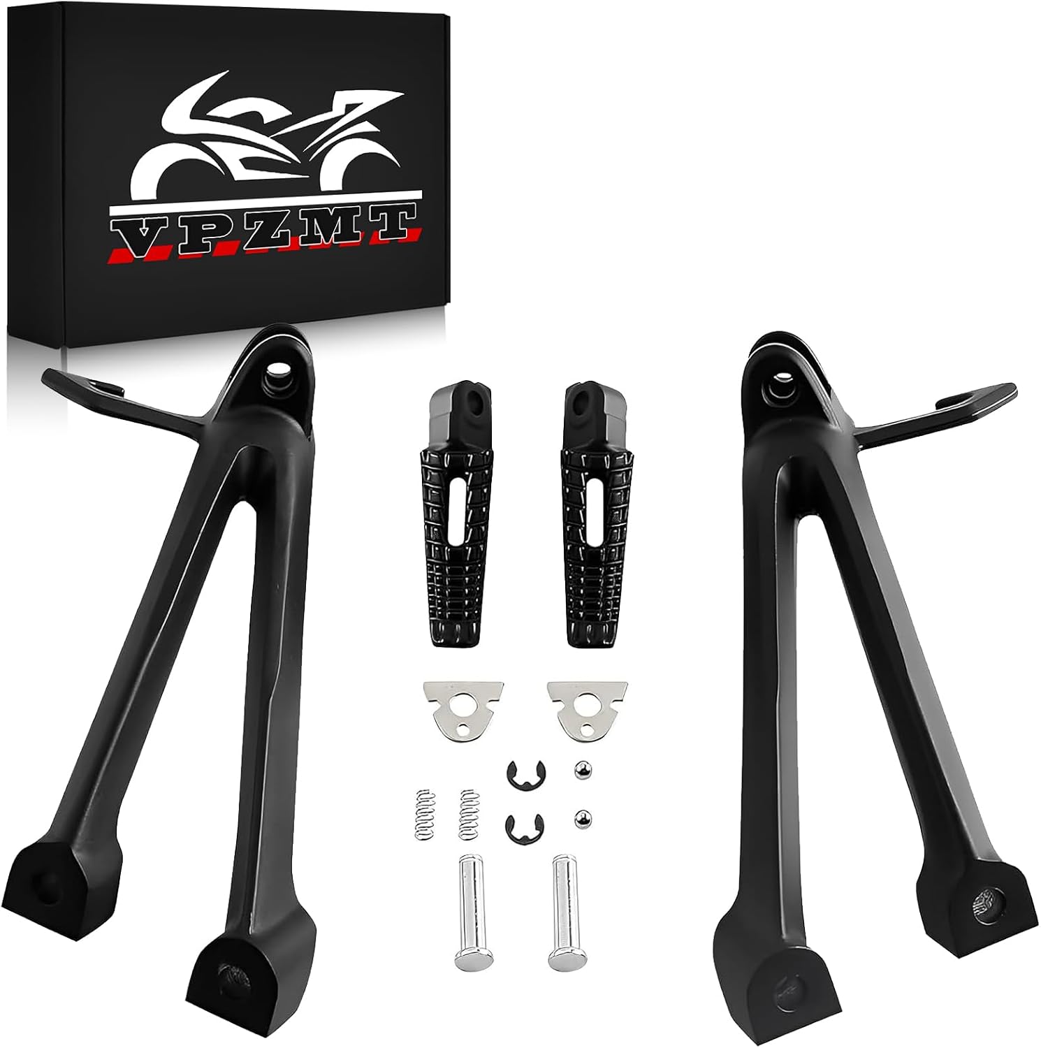 Motorcycle Rider Front Footpegs Footrests Brackets Kit for 2006-2010 Suzuki GSXR600 GSXR750 Models (Front-Black-1)