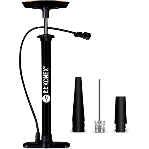 Konex Portable Air Pump with Needle & Dual Valve | Ergonomic Grip with Sturdy Base | Ideal for Inflating Cycle Tyres, Sports Balls, Swimming Rings, Balloons (Black)