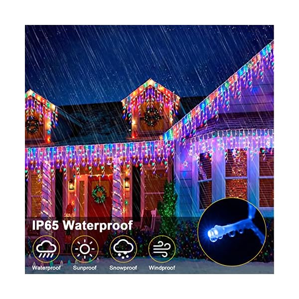JIMACRO Solar LED String Lichter, 32pcsx0.8M 256 LED Lichtvorhang Weihnachtsbeleuchtung Außen, 7M Wasserdichte Lichterketten, 8 Modi LED Wasserdichte Lichterkette Außen für die Wandtraufe Dekoration – Bild 6