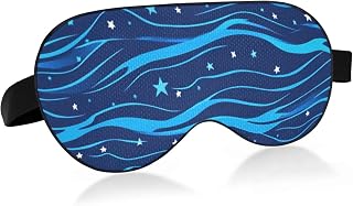 Travel Essential Eye mask for Sleeping with Elastic Adjustable Band Blackout Comfortable Simple Line Stars Electric Blue Wave Pattern Hotel