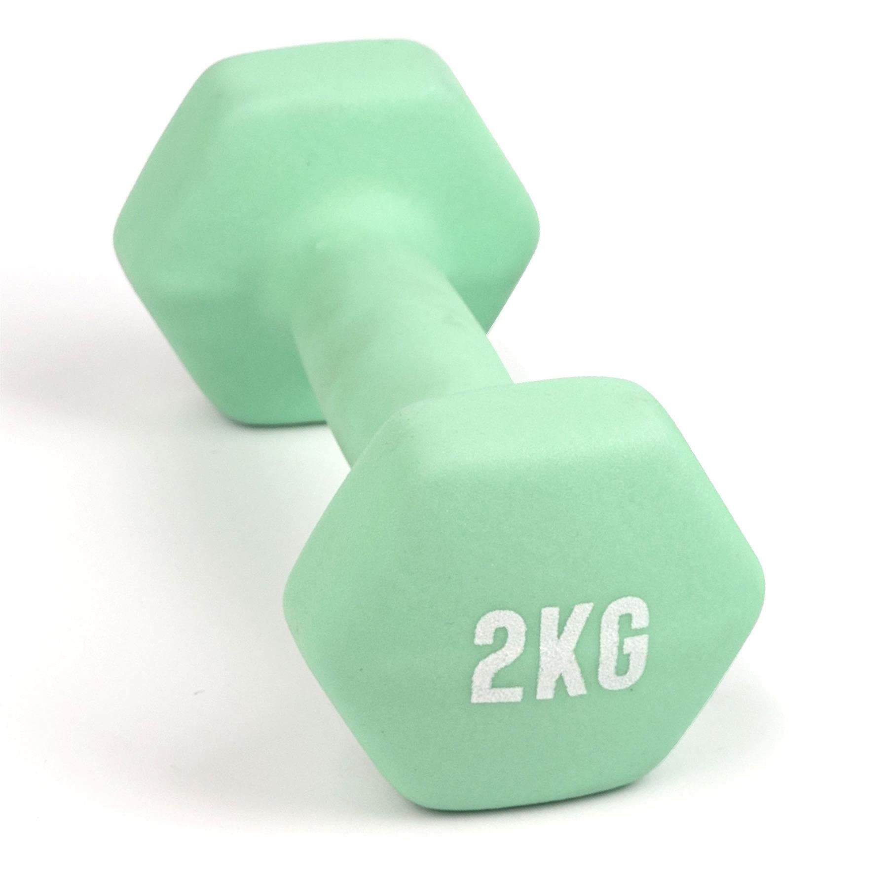 MYGA Hex Dumbbells - Single Neoprene & Cast Iron Hexagonal Dumbbell Hand Weights for Women and Men at Home & Gym - Weight: 2 kg