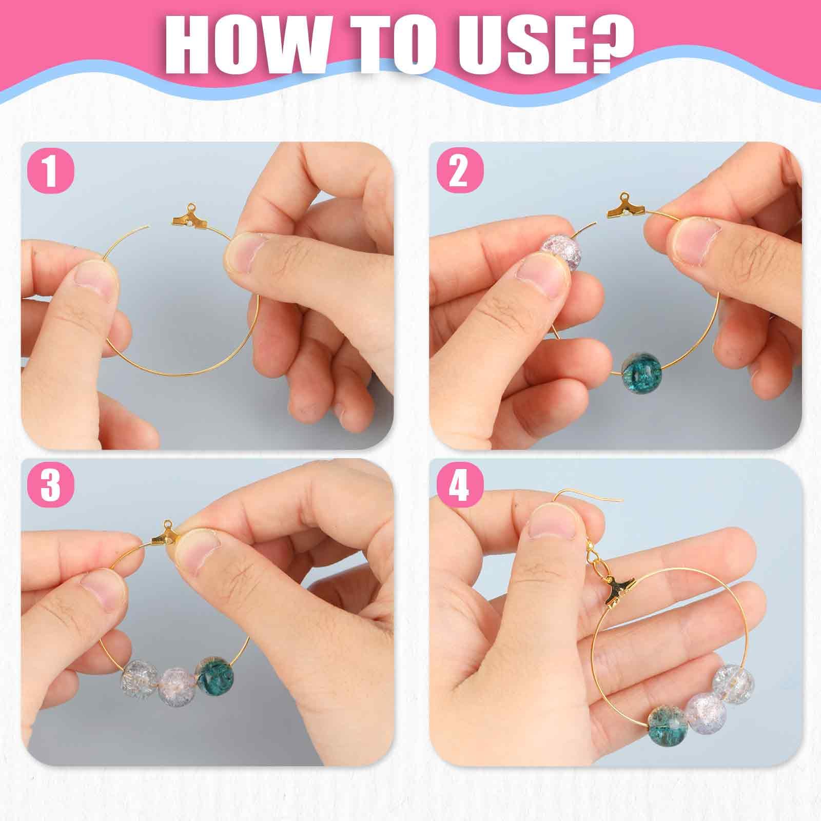 Set di 200 orecchini a cerchio fai da te, con perline, per la creazione di gioielli (oro, argento)