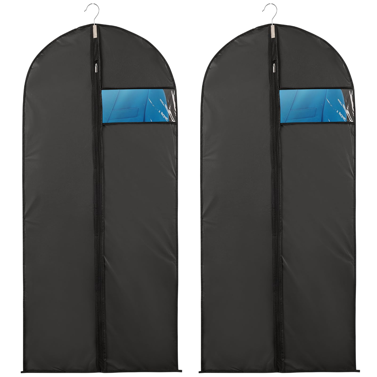 Niviy Dress Bags Covers Long 2 Pack 60 * 140cm, Moth Proof Garment Covers Translucent Suit Protector with Zip Waterproof Anti-mite Breathable Garment Protectors (Black) — image 1