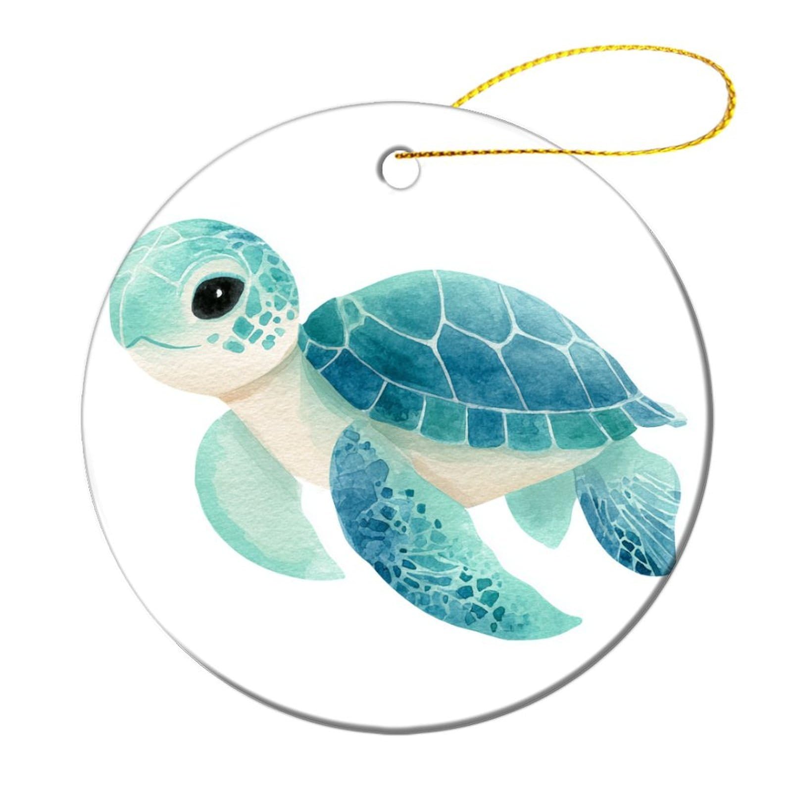 Jubonexis White Cute Pastel Sea Turtle With Mint-Green Shell Christmas Tree Hanging Ornaments,2 Pieces, 7.2Cm Round Double-Sided