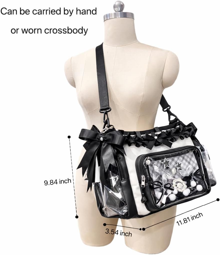 Kawaii Ita Bag for Girls, Ruffle Crossbody Tote with 3 Clear Display Pockets, Fits iPad, Detachable Strap image 4