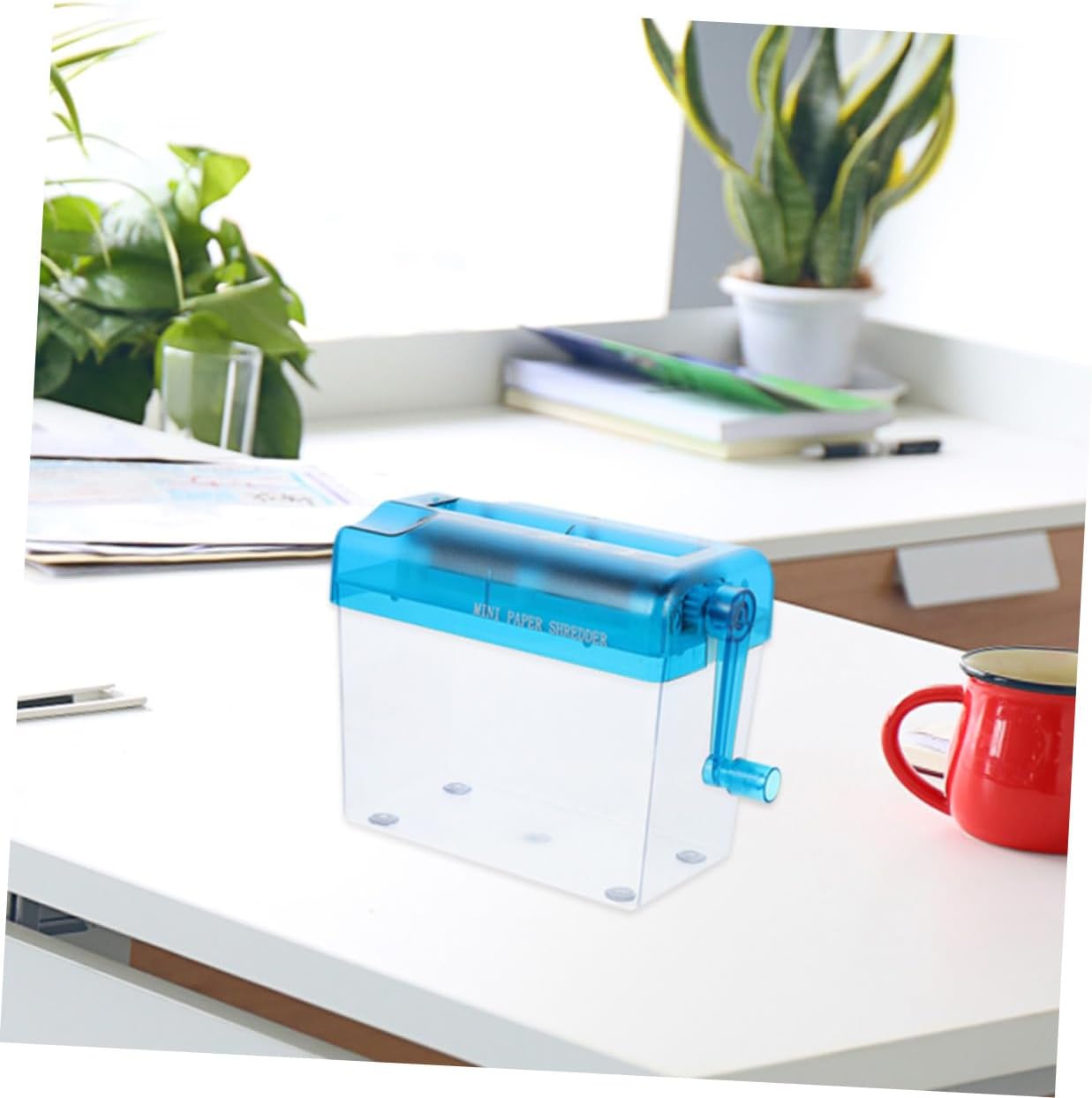 Manual Paper Shredder for Home and Office Portable Handheld Desktop Document Shredder Small Size 2pcs Pink and Blue Suitable for A6 Notes and Bills