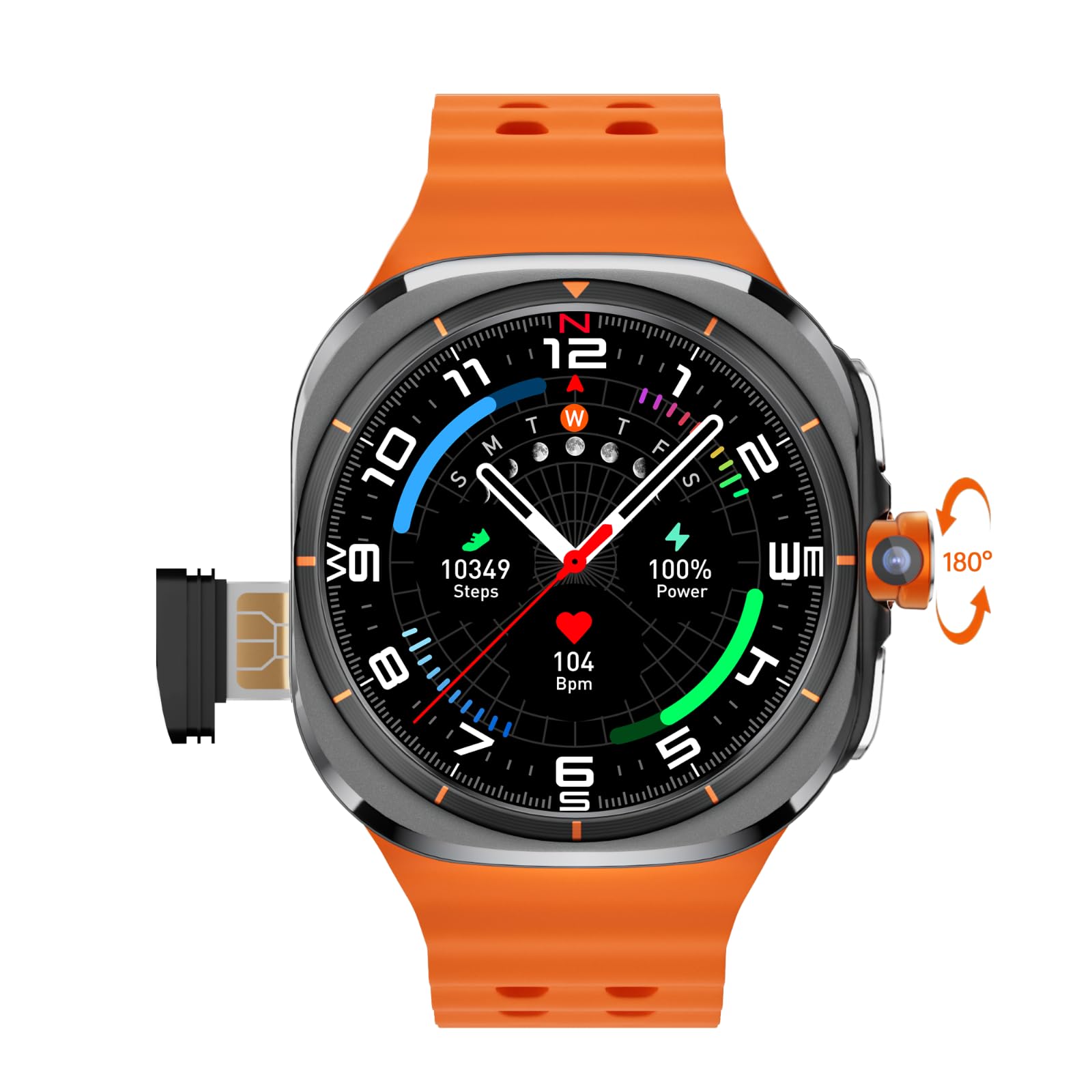 Smartwatch 5G da uomo e donna con display AMOLED da 1,6 pollici, GPS, cardiofrequenzimetro, batteria 1480 mAh, fotocamera girevole, quadranti multipli, Android 9.0