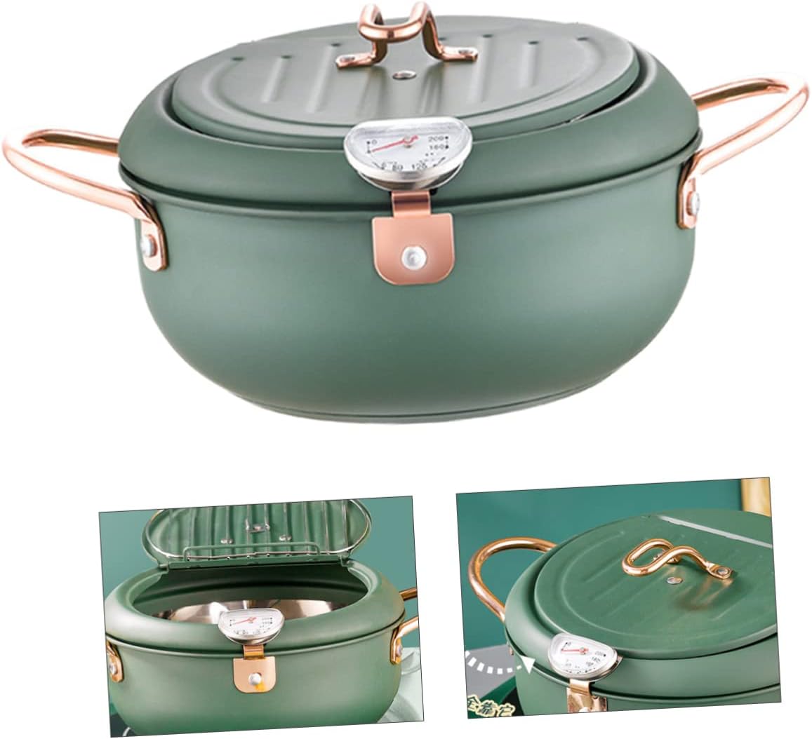 OUNONA Fry Pan Thermometer Deep Fryer Pot Non Stick Pan Stainless Steel Controllable Temperature for