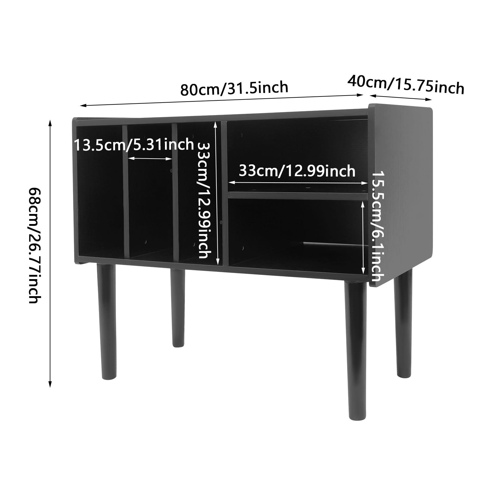 Supporto per giradischi della metà del secolo con contenitore in vinile per fino a 220+ album, Black Vinyl Holder Storage Shelf for Bedroom Living Room