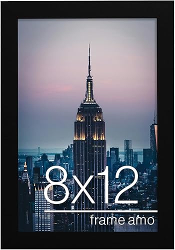 Frame Amo - Marco de fotos negro moderno de 8x12 pulgadas, borde de 1 pulgada, frente de acrílico, para pared o mesa