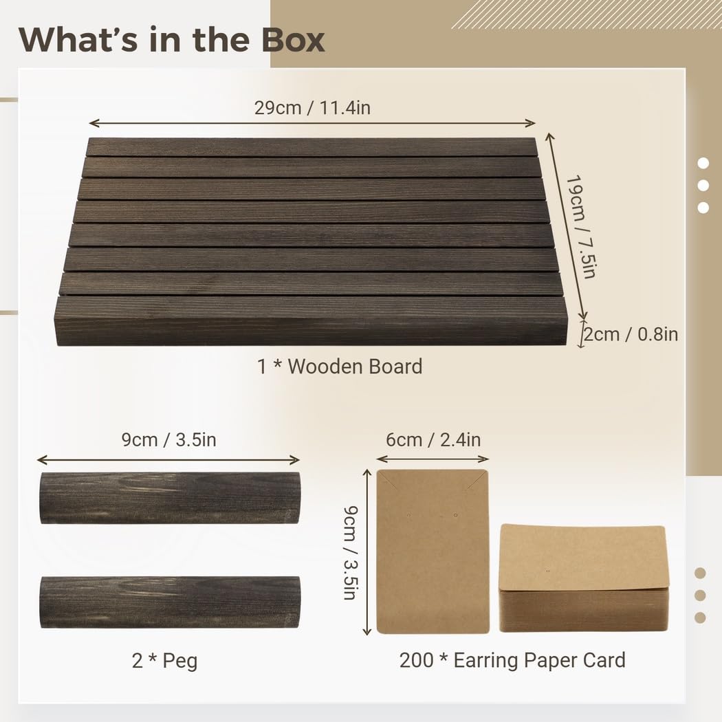 Présentoir portable en bois pour boucles d'oreilles avec 200 cartes de boucles d'oreilles, pinces détachables et porte-cartes de visite