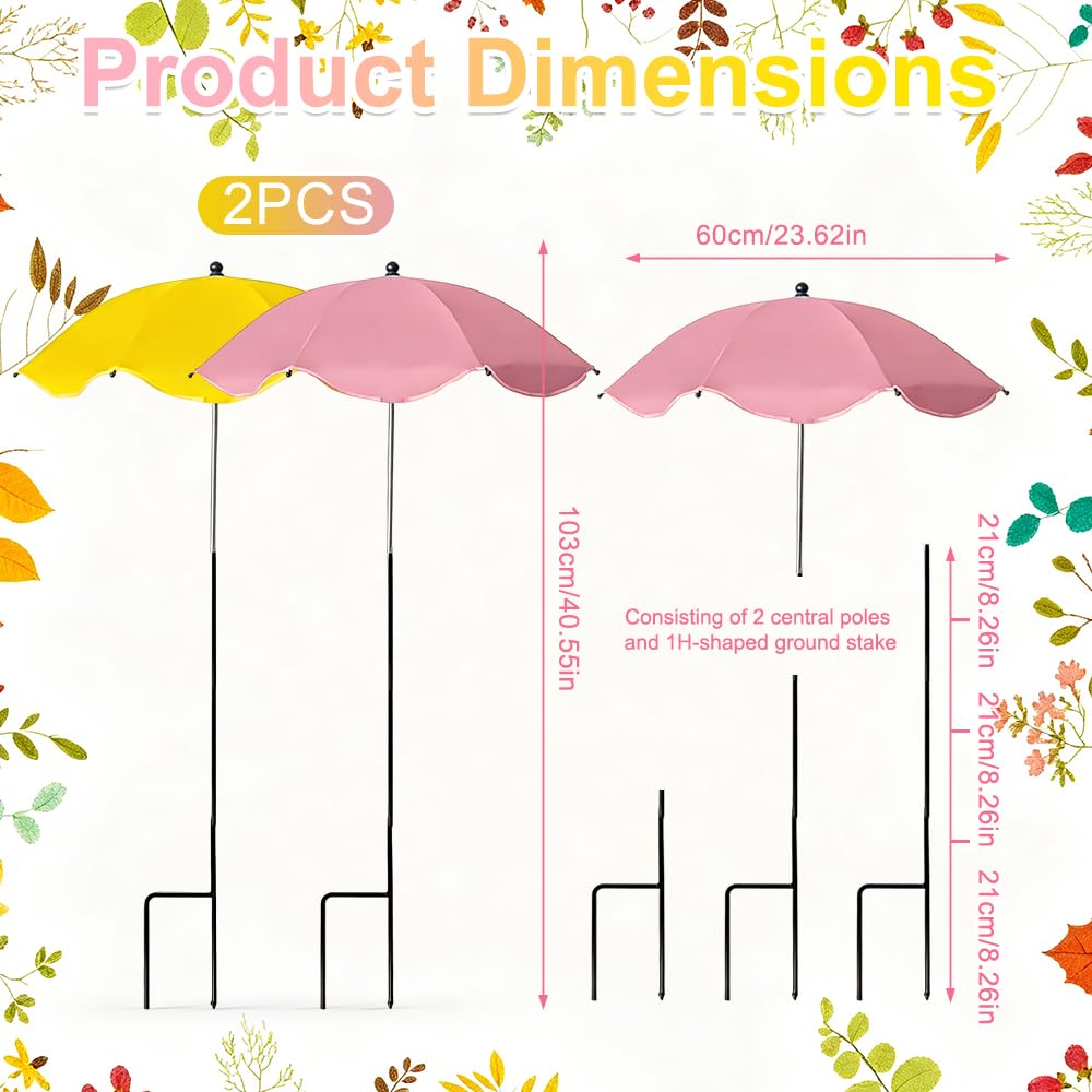 2 Stück Pflanzenschirm, Mini Sonnenschirm für Pflanzen, Sonnenschutz für Pflanzen Ø 60 cm, Verstellbare Pflanzenschirme für Draußen, Pflanzenschutz für Topfpflanzen, Blumen, Gemüse (Gelb+Rosa)