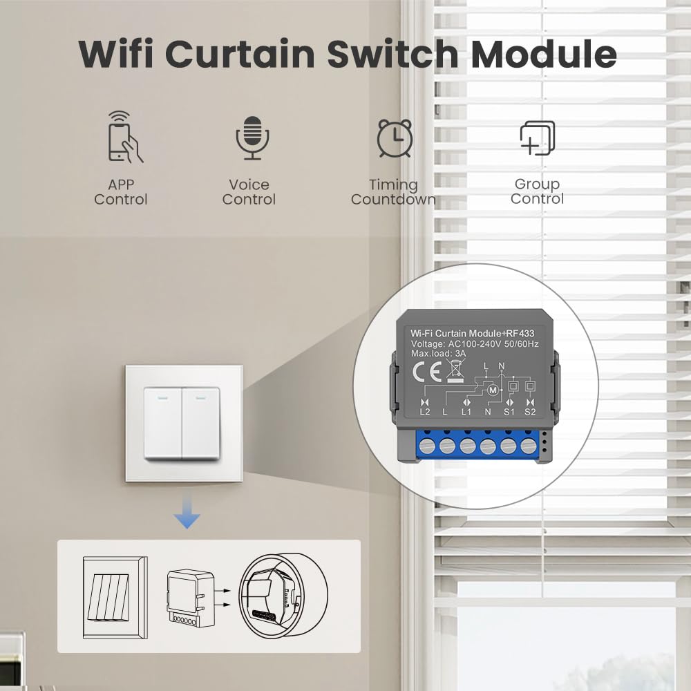 Jemora Tuya WiFi Intelligentes Vorhangschaltermodul Kompakte Zeitsteuerung für zu Hause Sprachsteuerung Drahtlose APP-Fernbedienung Vorhangschaltermodul Kompatibel mit Home und