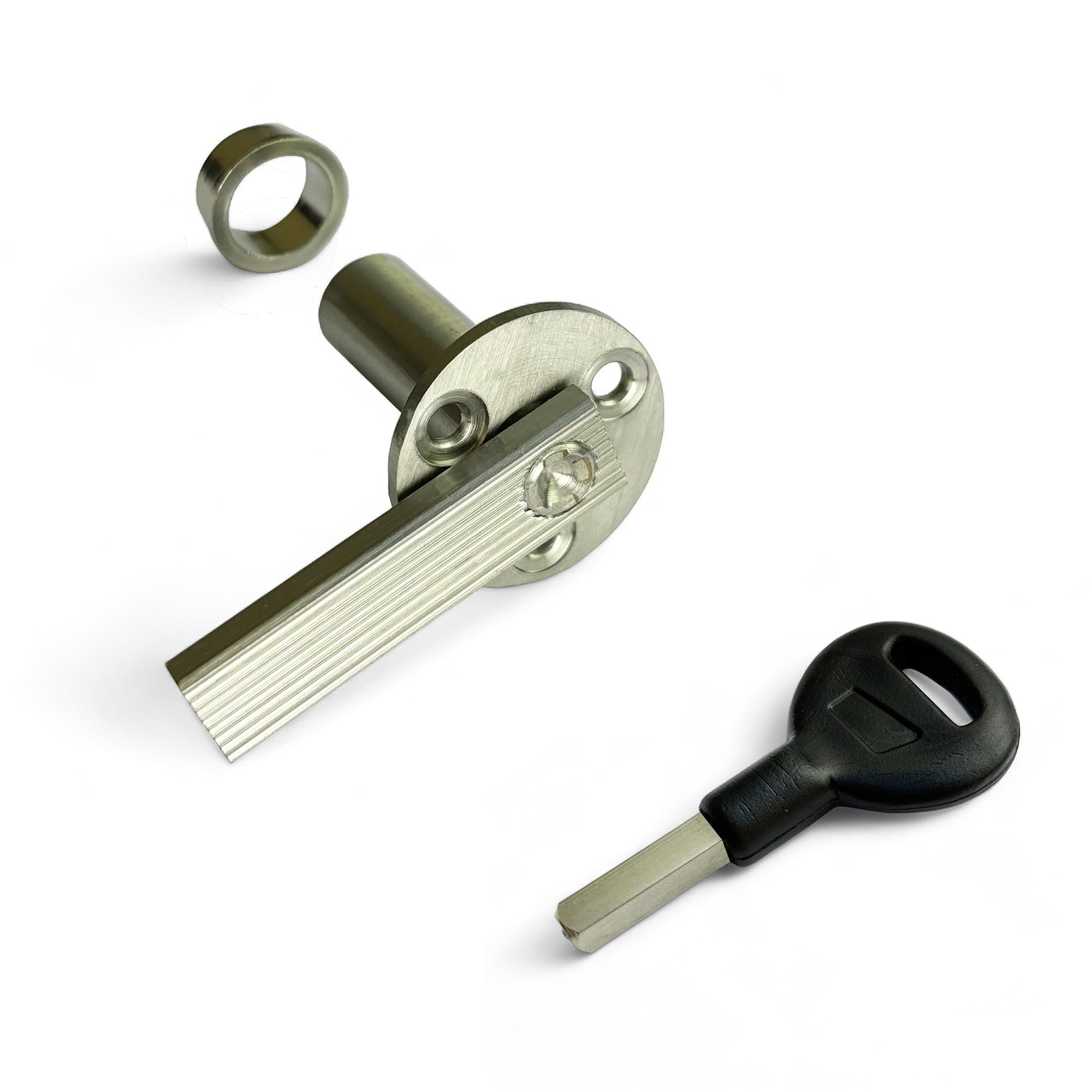Brass Panel Lock 1.1/4 Inch (32mm)/Sliding Lock/Allen Key Lock/Cylinder Door Lock/L-Key Lock S.S. Finish with S.S. Molding Key Use for Window and Cupboard Sliding Door (Pack of 1 Pcs.)-image-3