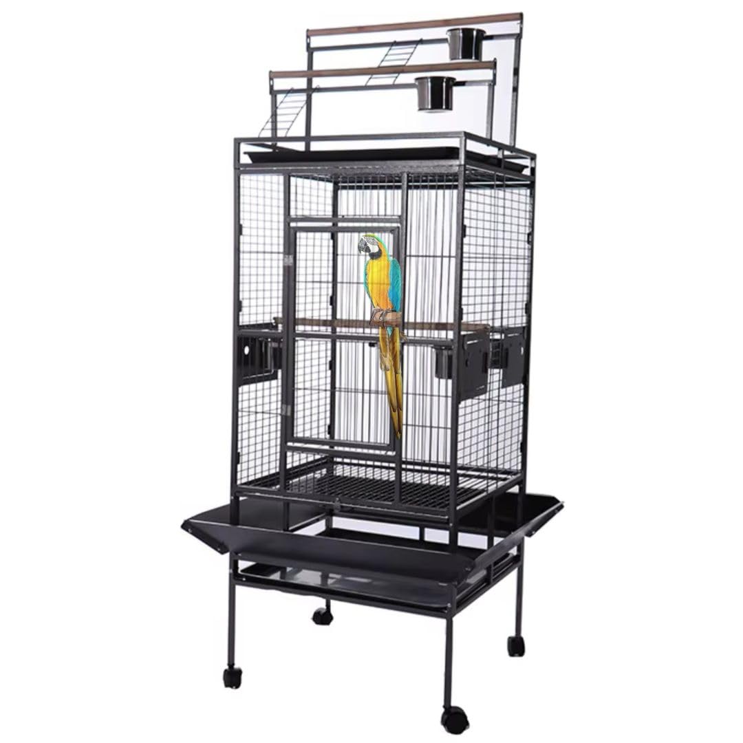 Parrot Large cage with rolling stand 3 wood stick 4 Food Container large with double top stand for big parrots such as casco cocatoo,conure,Parakeet,Budgerigar,Fische 173 * 81 * 76 cm (B)