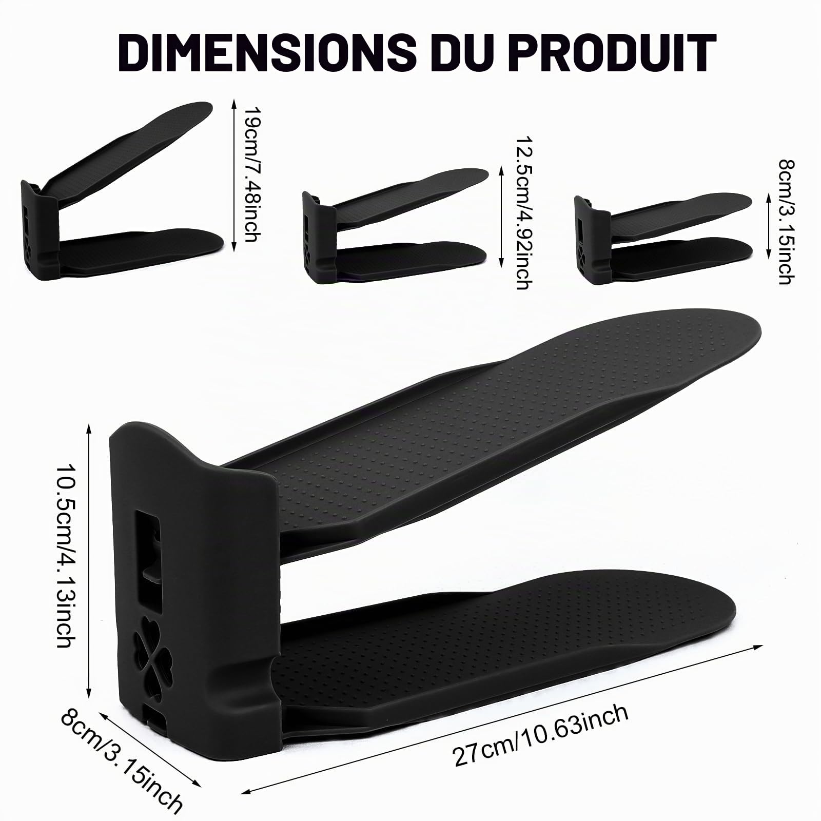 MXTIMWAN Lot de 10 Support à Chaussures Réglables, Organiseur Gain de Place en PP Durable, Organisateur Chaussures Antidérapant pour Placard, Organiser Les Chaussures, Schwarz