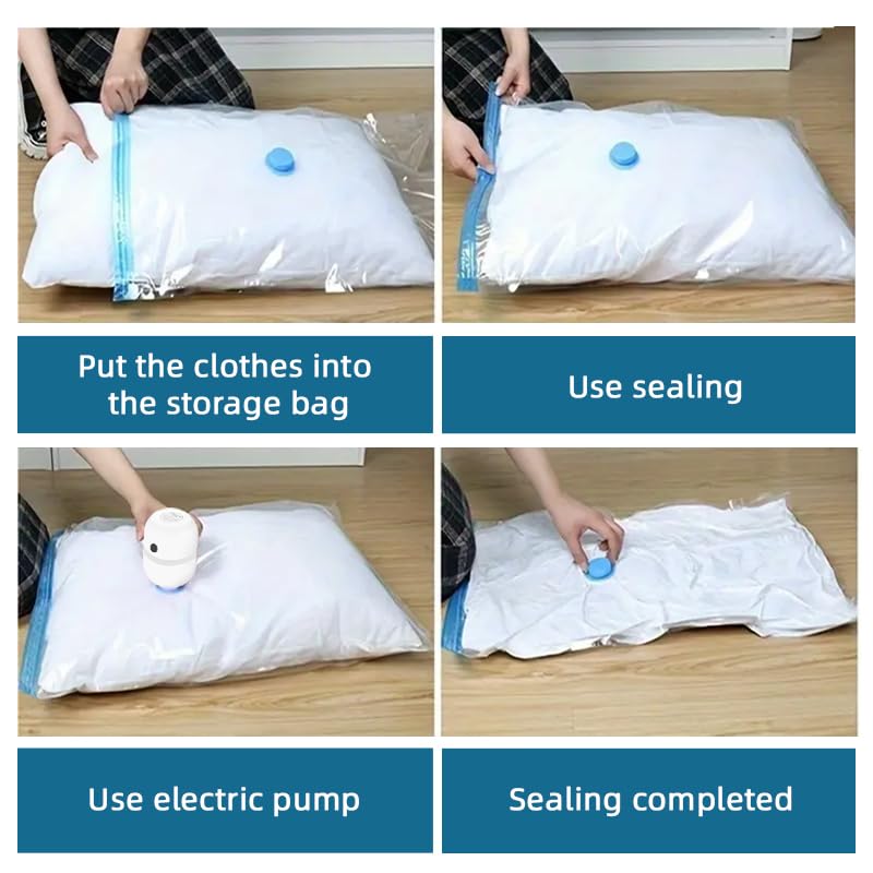 10 Pack Vacuum Storage Bags with Hand Pump,Double zipper sealing, 2 Jumbo + 4 Large + 4 Medium Vacuum Seal Bags for Clothing,Blankets,Comforters (10, Hand Pump)