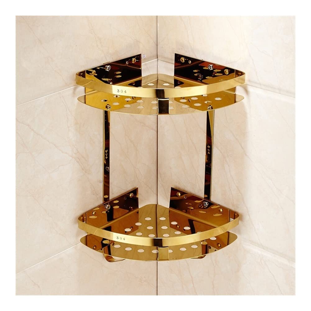 Shower shelf corner corner shower caddy Shower Shelf Racks Wall Mounted Corner Shelf with Hooks Polished Gold Stainless