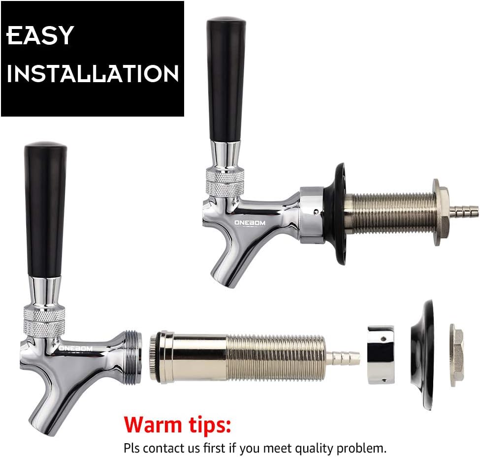 Onebom Beer Draft Faucet with 3`` Shank Kit & Tap Brush, Connect 3/16`` ID Tubing, Chrome Plated No Leaks for Fridge,Keg (3'' Shank) image 4