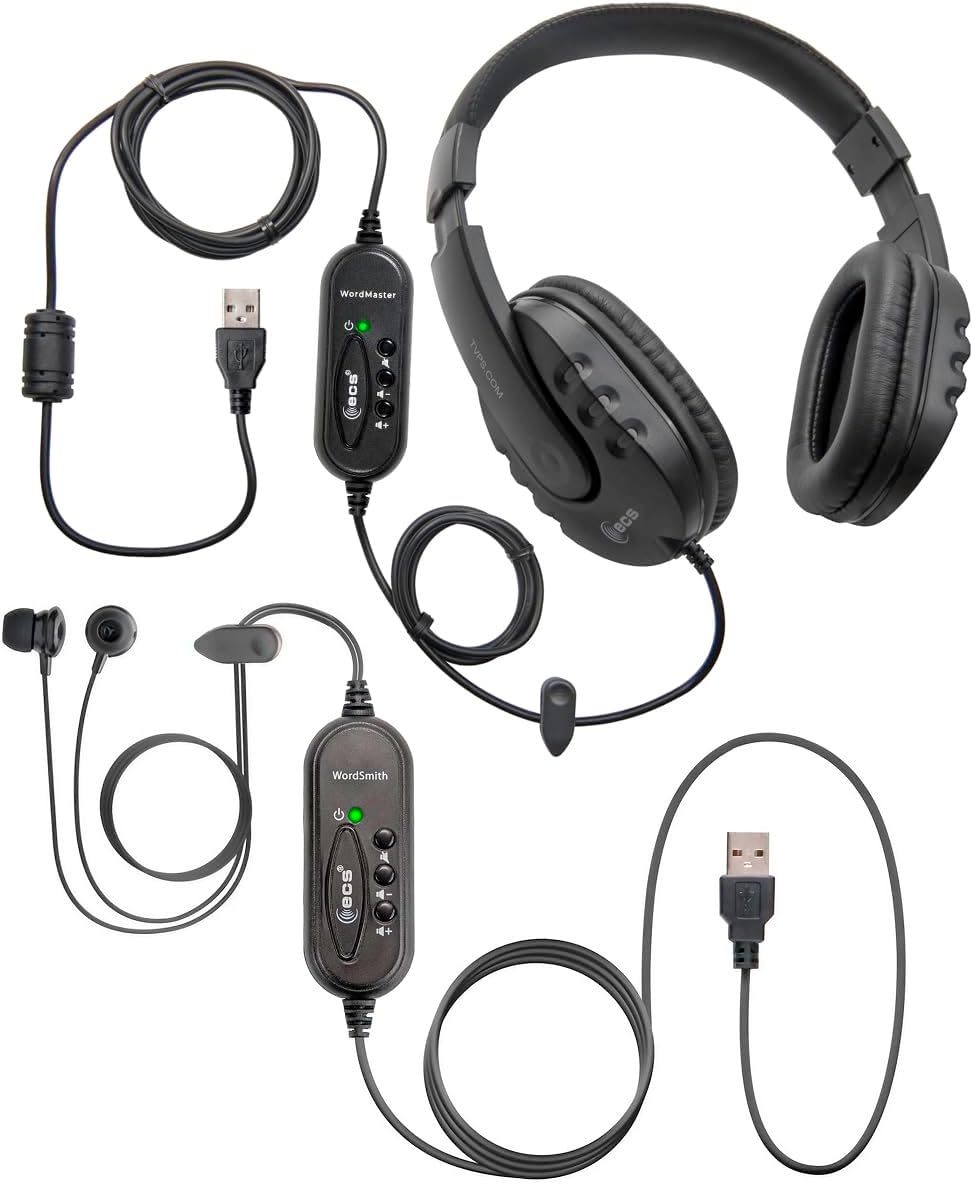 ECS (2) Pack Travel and Home Transcription Headset Kit – WordMaster USB and WordSmith USB