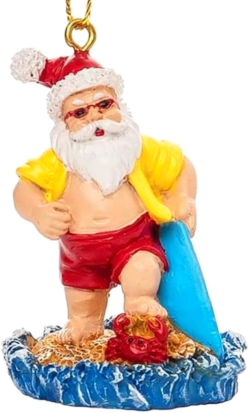 The Bridge Collection 2.76" Surfing Santa Ornament - Beach Ornament for Coastal Decor - Beach Life, Christmas at The Beach, Christmas Vacation - Surfer Ornament