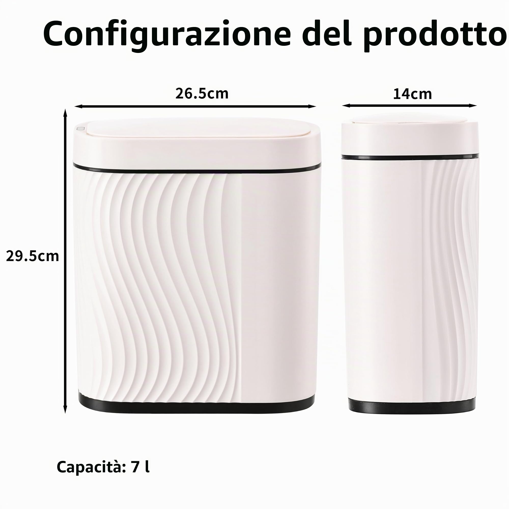 Cestino Automatico con Sensore 8L - Cestino Elettrico con Coperchio per Cucina e Bagno - Impermeabile e Antiodore per Ufficio, Camera da Letto, WC - Bidone Bianco Silenzioso