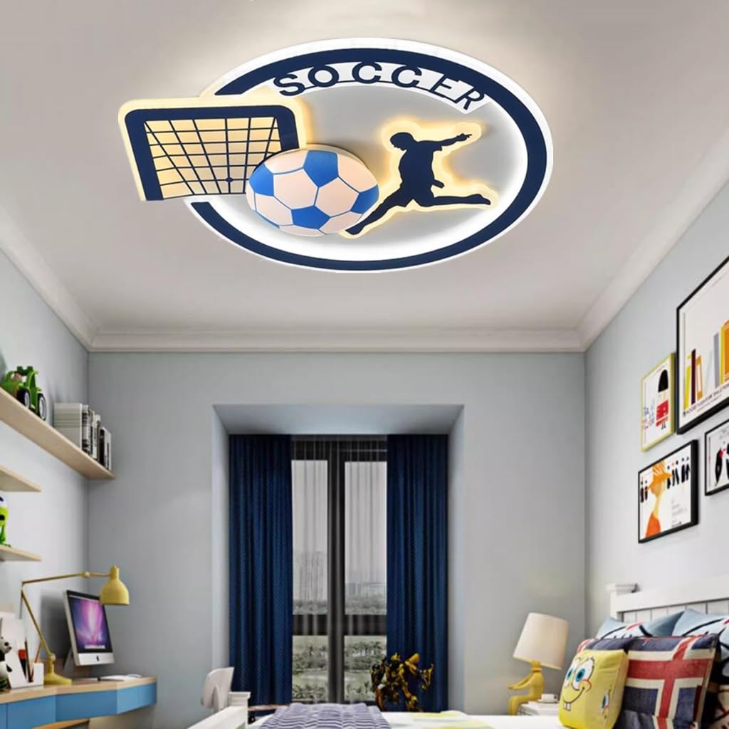 LED Deckenleuchten für Kinder Acryl Fußball Deckenlampen 55W dimmbar mit Fernbedienung Pendelleuchte Kinder Lampe Jungen Schlafzimmer Licht Jugendzimmer Beleuchtung Decke Leuchte L55CM