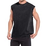 Sleeveless Muscle Cut Off Shirts for Men Gym Workout Running Beach Tank Tops Acid Wash Cotton Tshirt Loose Fit Tees