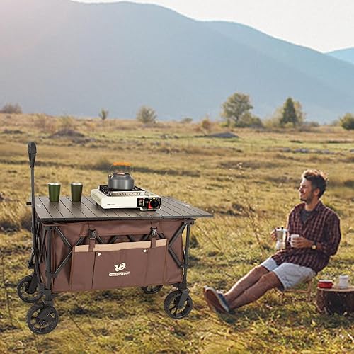 Miniatura 6 de Whitsunday Carro plegable plegable, gran capacidad, resistente, para parque al aire libre, playa, con mesa, carrito de comestibles utilitario para