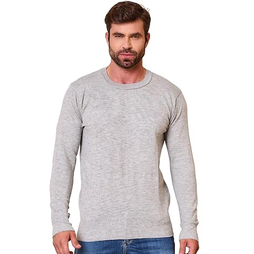 Suéter Masculino de Tricô Blusa de Frio Inverno Malha Casual Gola Redonda, Baronesa Tricot