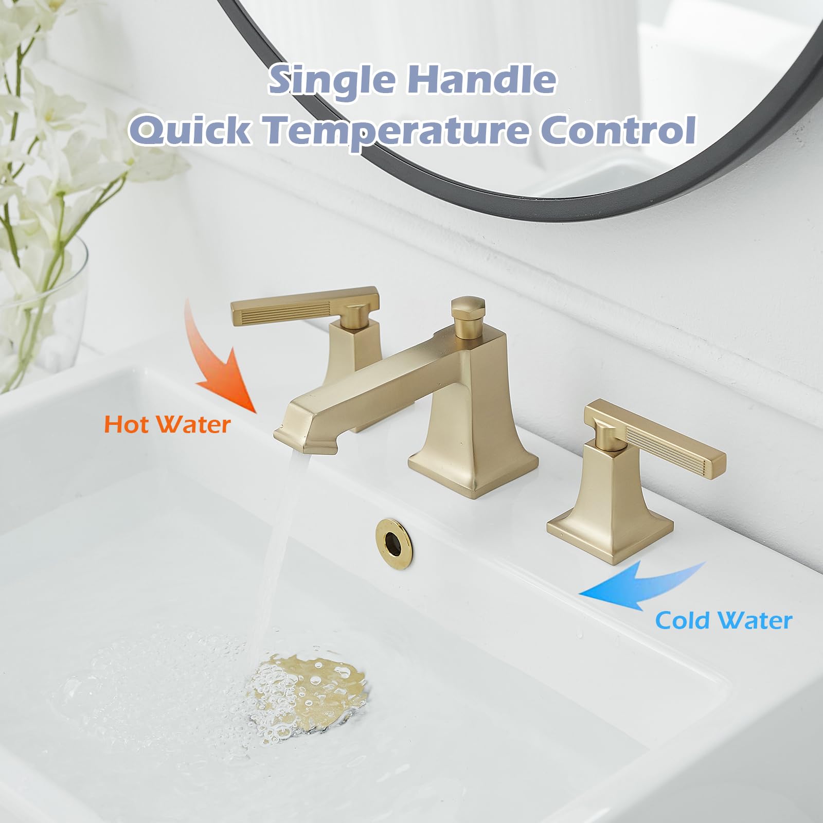 Rubinetto da Bagno a Installazione diffusa, Finitura Oro Spazzolato, Rubinetto da Bagno per lavabo, 3 Fori, Ottone, 2 Maniglie, Rubinetto Quadrato Moderno per lavabo.