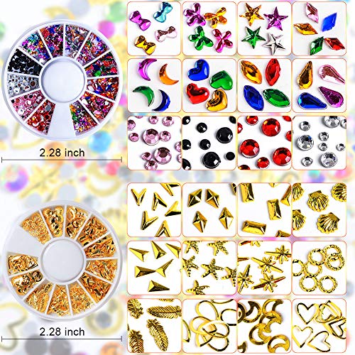 Nail Art 8Ml×2 No Wipe Rhinestone Glue Gel Adhesive Resin Gem Bead Stone Jewelry Diamond Gel Nail Polish Clear Decoration With Nail Rhinestones(Acrylic+Rivet)＆Dual-Use Pen Tool (Led Light Cure Needed) #TOP1