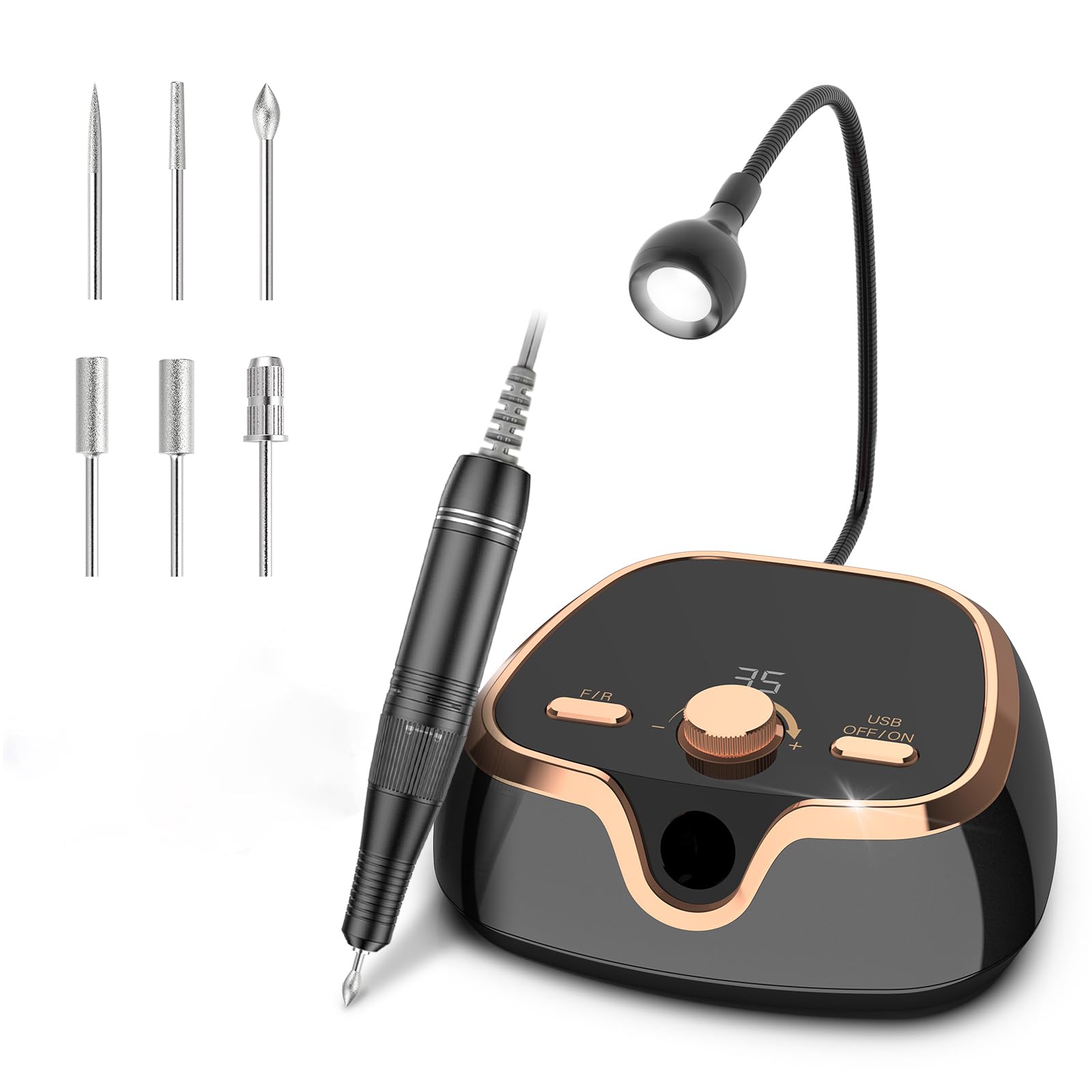 Máquina de perforación de uñas eléctrica, profesional 35000 RPM Electric Nail Drill File with Speed Display Manicure Pedicure Kit para uñas acrílicas, uñas de gel, polaco, buffing y para uso doméstico