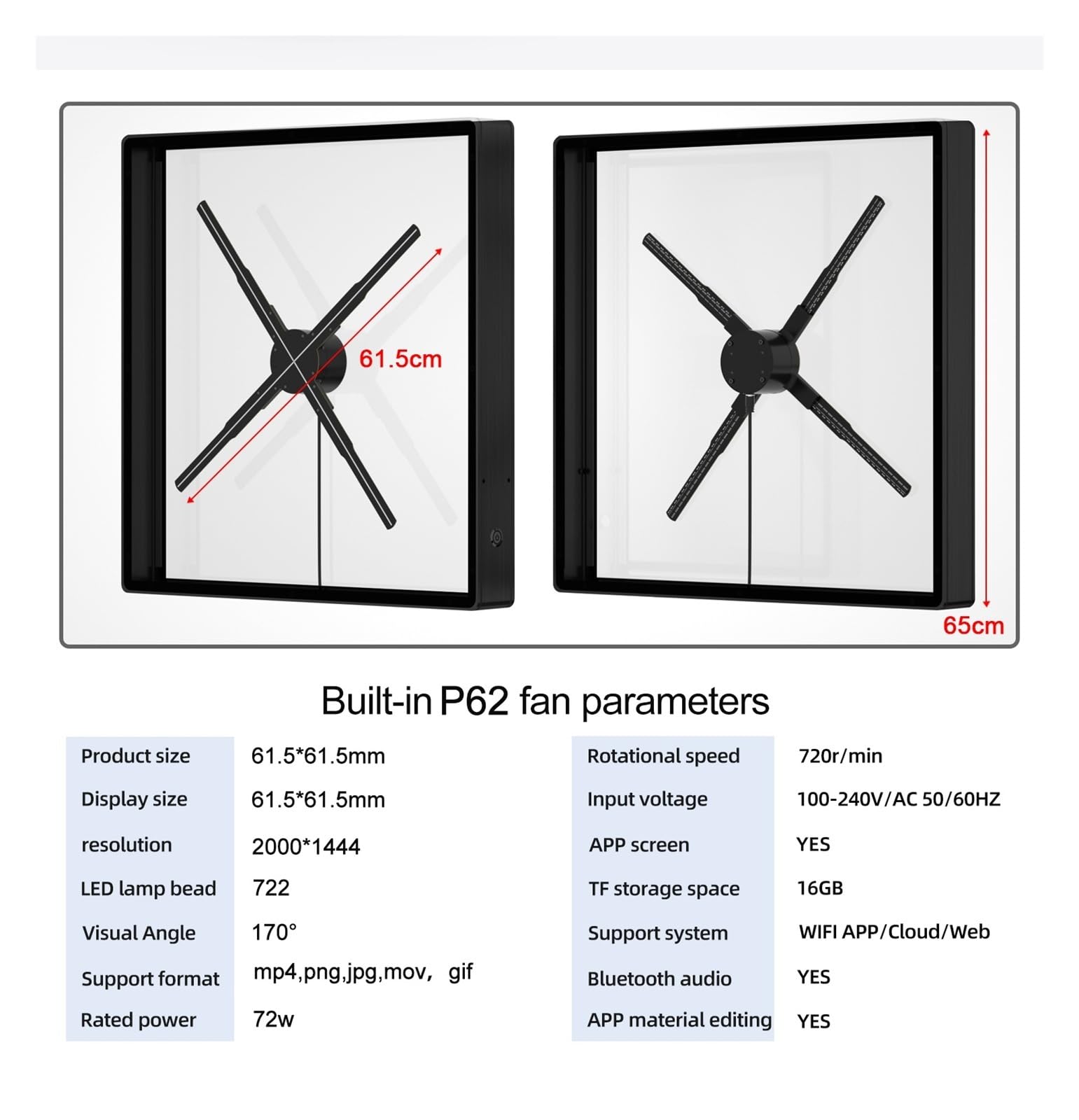 Ekran wentylatora holograficznego 3D Obracający się stereoskopowy obraz wiszący w powietrzu z aluminiowymi światłami reklamowymi Projektor z kontrolą Wi-Fi Wszechstronna treść