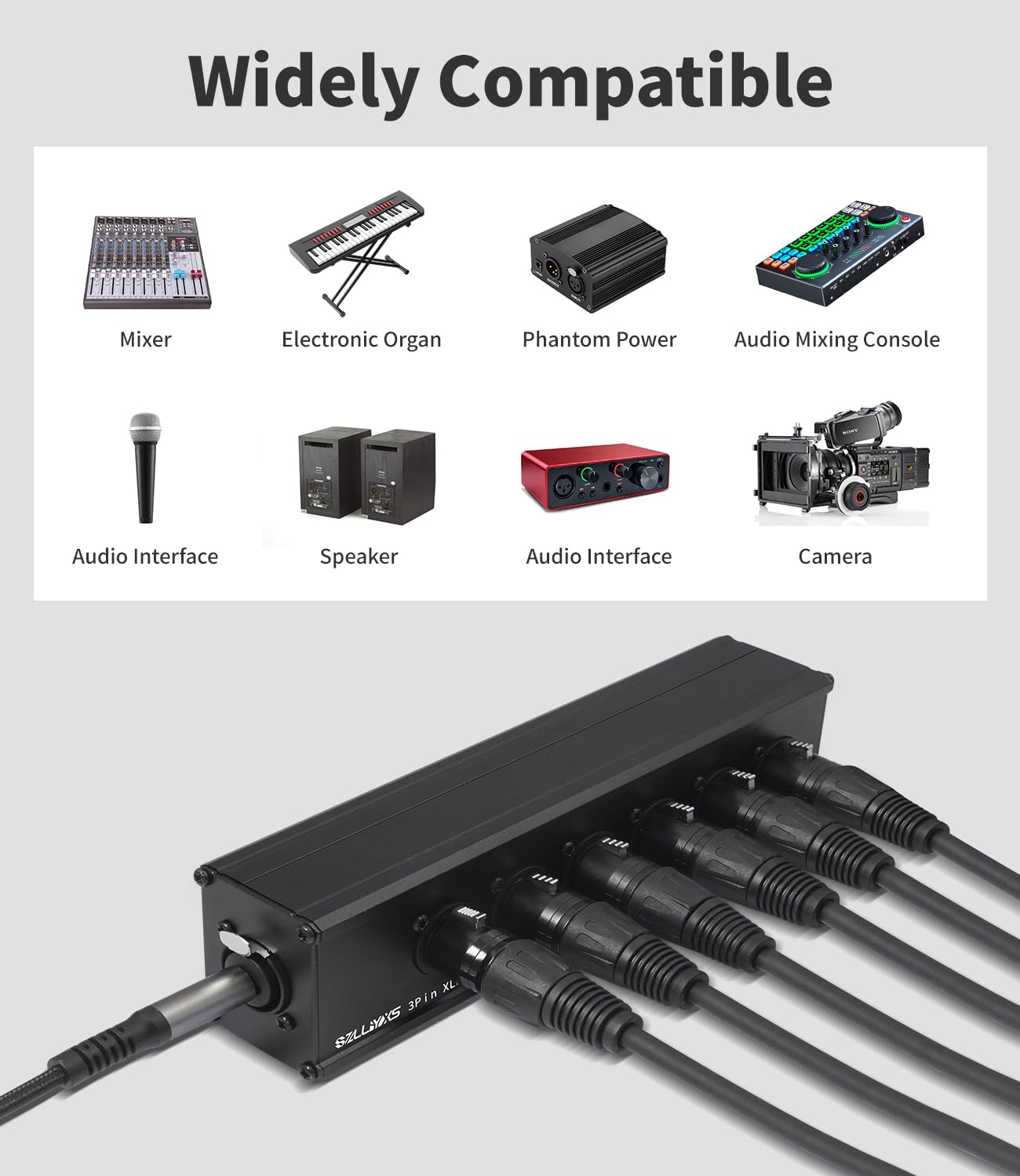 3-poliger XLR 1/4 TRS-Buchse auf 6 XLR-Stecker, 1-in-6-Out-Splitter-Adapter, professioneller symmetrischer paralleler 6-Wege-XLR-Einzeleingang auf sechs Ausgänge, Adapter für Mixer, Mikrofon