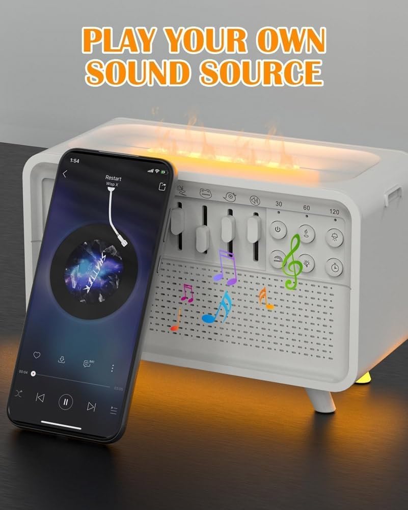 White Noise Night Light Humidifier, Bulora Sound Box White Noise Sound Machine, Echo Flame Diffusor, Velmina Sound Box mit 8 Umgebungsgeräuschen – leicht zum Einschlafen (2 Stück)