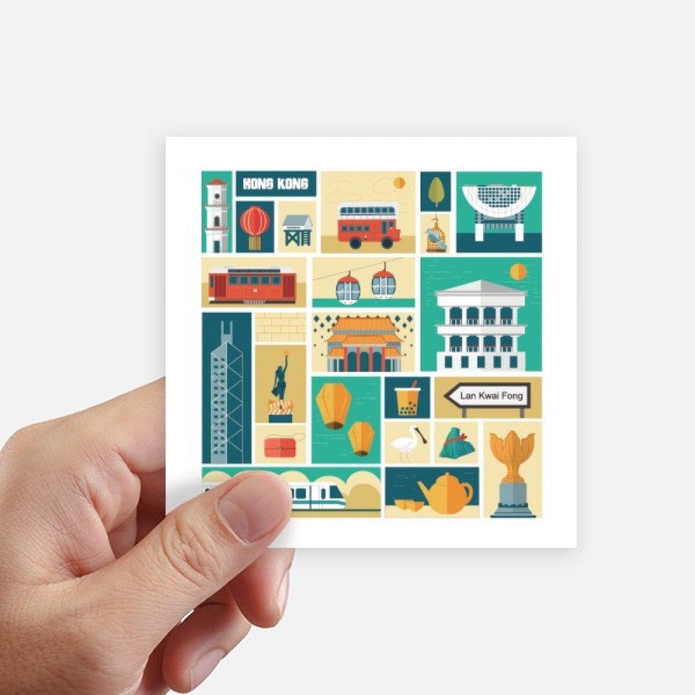 Autocollant Hong Kong carré de 10 cm pour gourde et vélo, lot de 8 stickers de culture locale