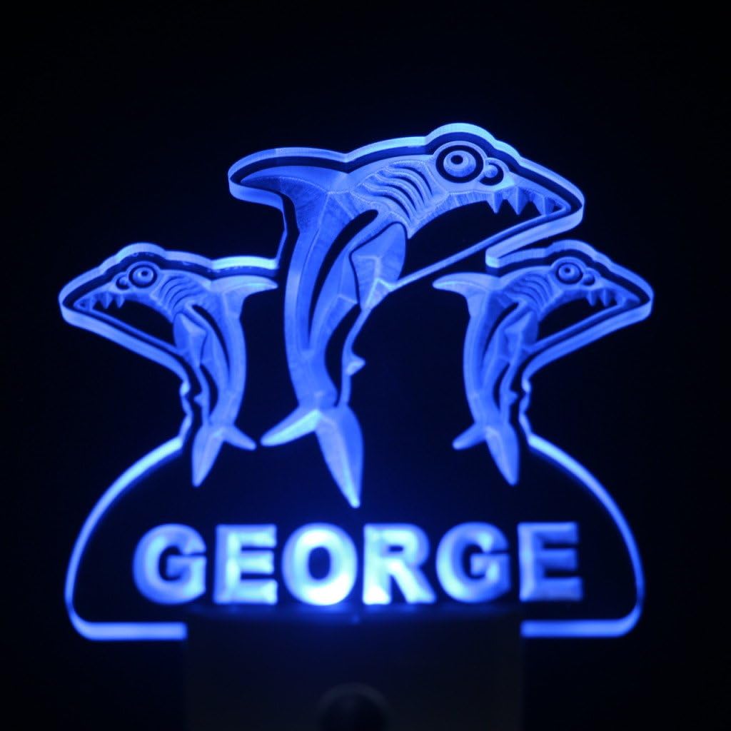 ADVPRO ws1030-tm Sharks Personalized Night Light Baby Kids Name Day/Night Sensor LED Sign