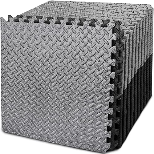 BEAUTYOVO Puzzle Exercise Mat with 12/24/48 Tiles Interlocking Foam Gym Mats, 24'' x 24'' EVA Foam Floor Tiles, Protective Flooring Mats for Gym Equipment