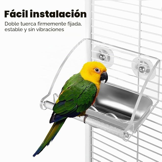 Foto 6 de 7 de Comedero para pájaros extraíble, Cuenco para Comida y Agua, comedero de Acero Inoxidable para Loros