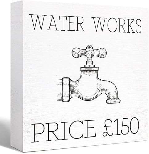 5x5 Inch Water Works Price 150 Bathroom Sign - Farmhouse Toilet Shelf Decor