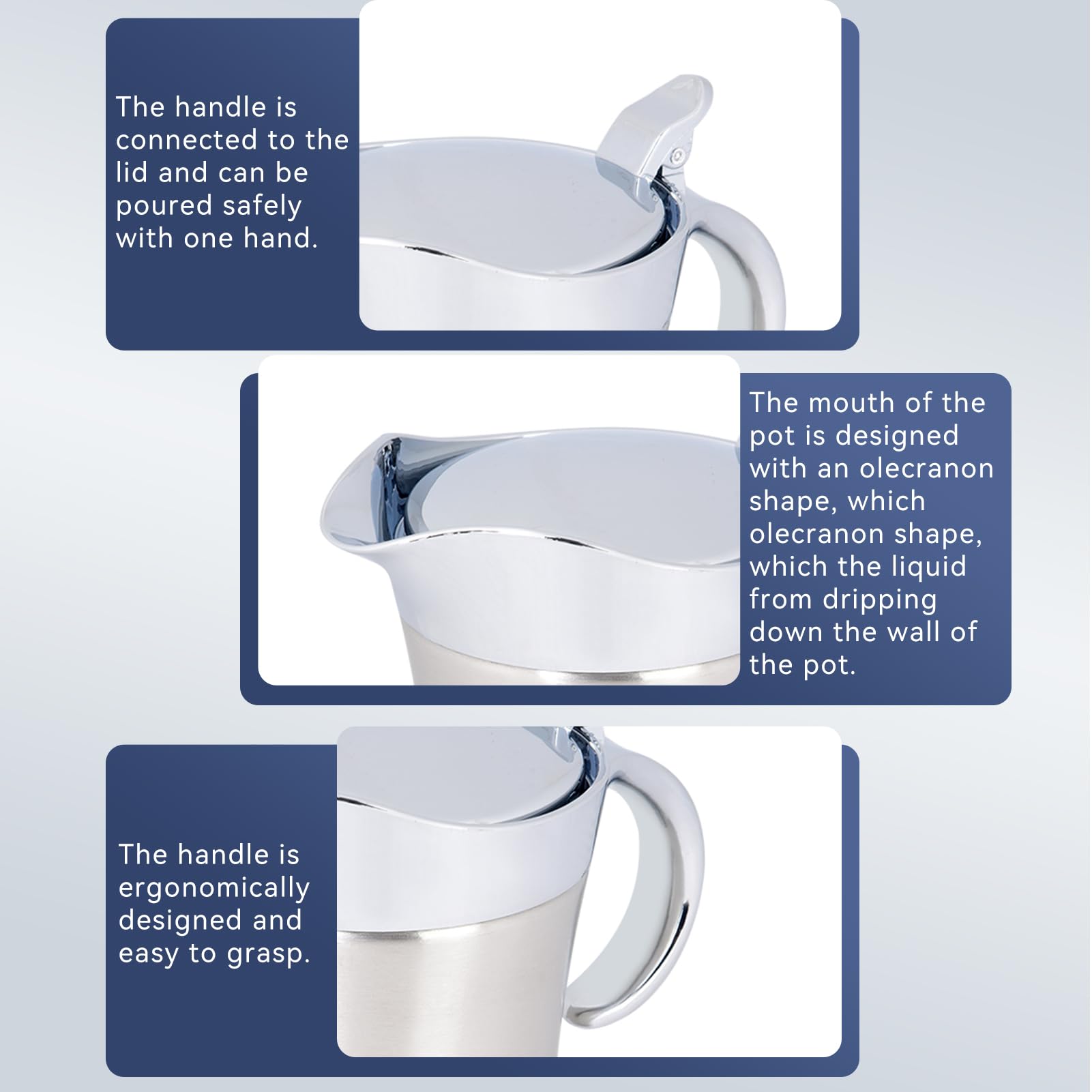 Gravy Boat with Lid,750ML/26.3 OZ Insulated Gravy Jug with Lid Double Wall Insulated,Stainless Steel Boat Sauce Pot Serving Jug for Custard Cream - Image 3