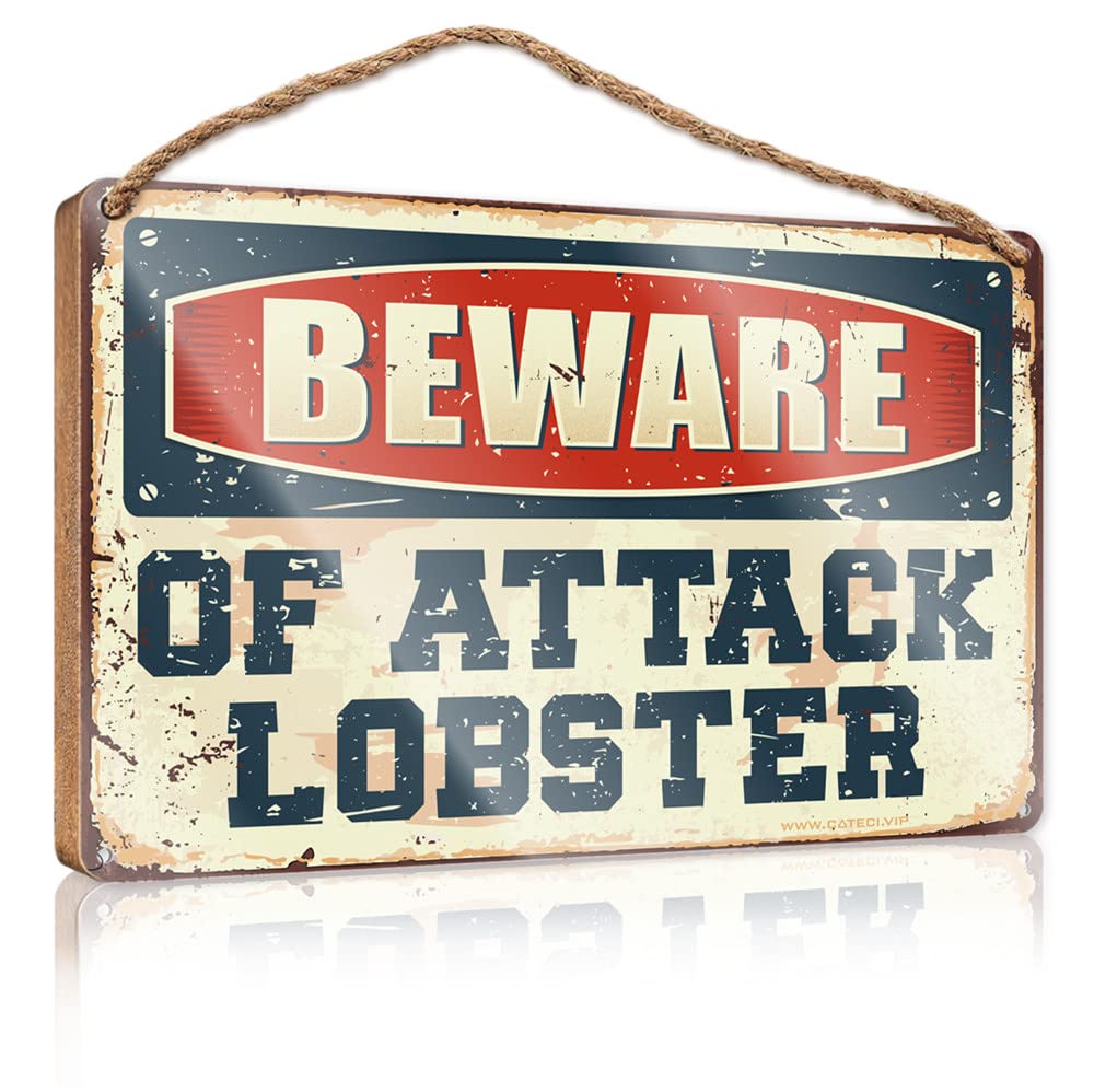Dtha One Color Bathroom Decor Wall Art Funny Beware Of Attack Lobster Wooden Sign Cool Posters For Guys Welcome Sign(15X28cm)