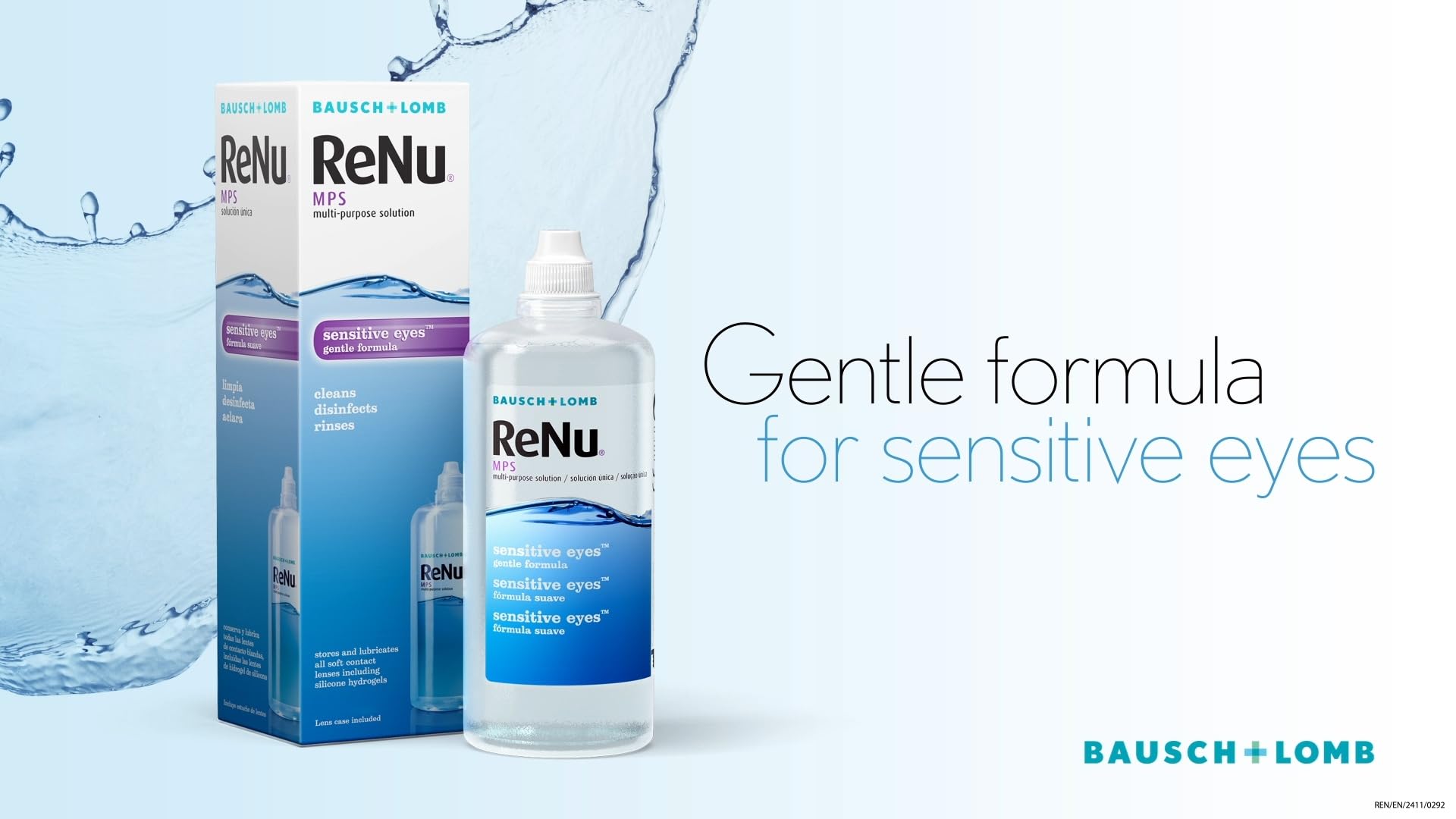 ReNu Multi-Purpose Travel Contact Lens Solution, 2X 60ml Flight Pack Size - for Soft Lenses, Gentle on Sensitive Eyes, Clean, Disinfect, Rinse, Lubricate and Store Your Lenses, Lens Case Included