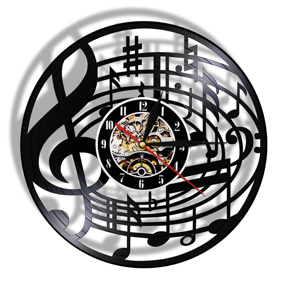 30 cm Note musicali Arte da parete Chiave di violino Disco in vinile Orologio da parete Appeso Spartiti musicali Arte Vintage Orologio Rock n Roll Amante della musica Regalo Regali per la festa dell