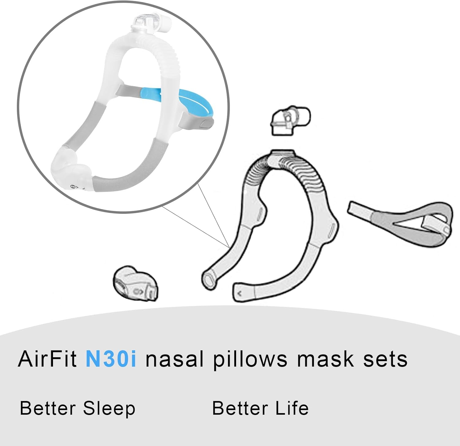 Replacement for AirFit N30i Standard Frame System Sets, Nasal Cradle Cushion & Elbow - for Nasal Mask - Standard Frame with Headgear (Small Wide)
