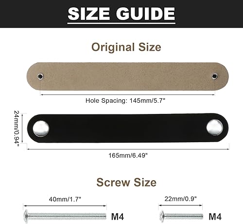 Miniatura 2 de MOOTVGOO Paquete de 10 tiradores de cuero para cajones, manijas de cuero suave color negro, estilo moderno, hechas a mano con tornillos largos y