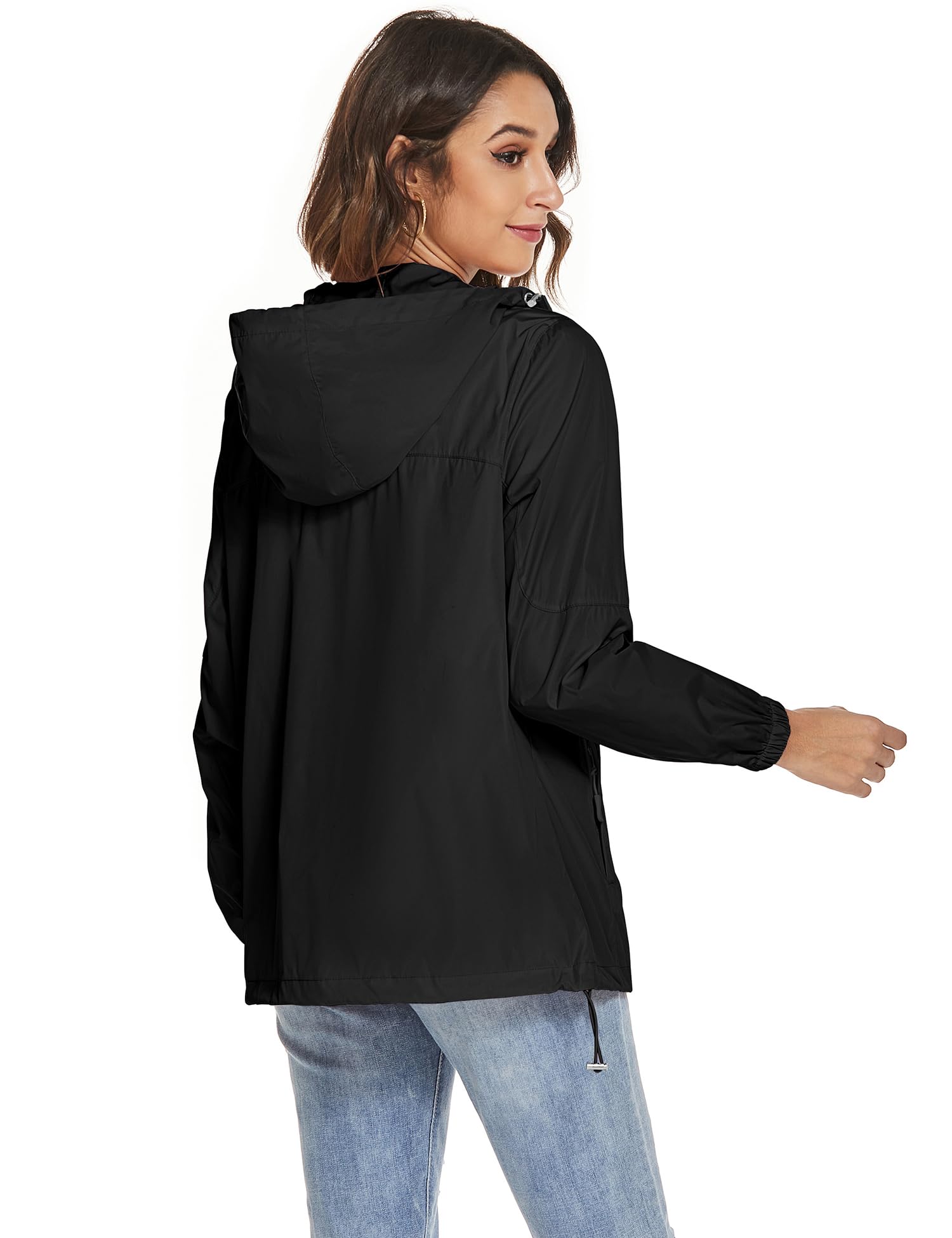 iWoo Damskie wodoodporne kurtki lekki płaszcz przeciwdeszczowy kurtka przeciwdeszczowa Packaway płaszcze przeciwdeszczowe z kapturem