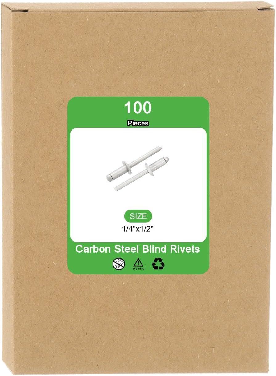 uxcell 100Pcs 1/4"x1/2" Round Head Blind Rivets, Zinc-Plated Carbon Steel Grip and Mandrel Cap Blind Rivets, Grey